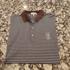 Nick Price Cool-Luxe TPA Sawgrass Blue And Brown Striped Golf Polo